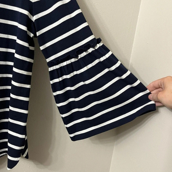 Van Heusen Womens Navy Blue Striped Top Medium Nautical Shirt Long Bell Sleeve - Picture 3 of 5